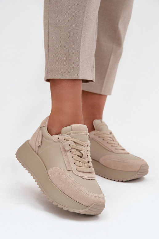 Haut Sneakers Stilvollllschuhe Feminin mit einer Plattform Artiker 55C0021 Beige