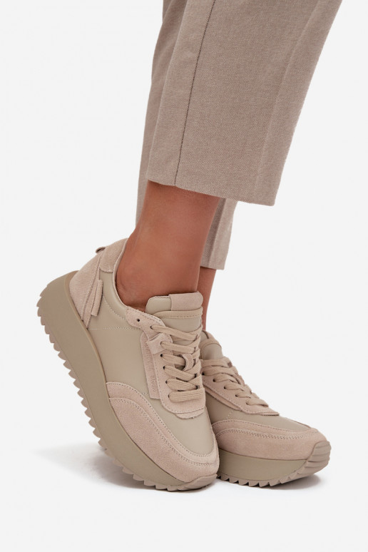 Haut Sneakers Stilvollllschuhe Feminin mit einer Plattform Artiker 55C0021 Beige