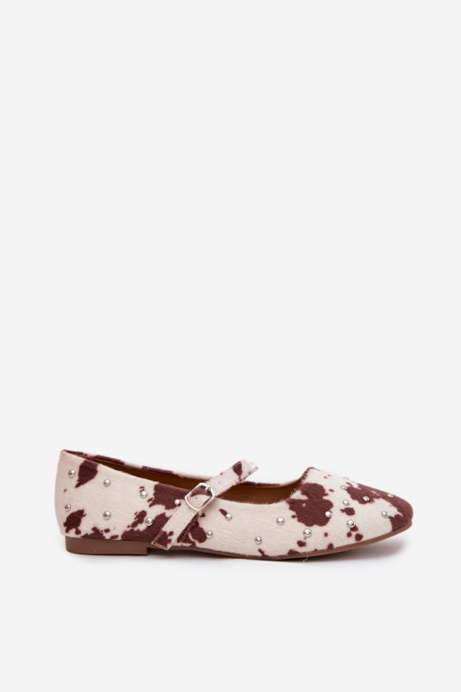 Dekorierte Damen Ballerinas mit Riemchen und Mustern in weiß-braun Olivisse Dekorierte Damen Ballerinas mit Riemchen und Mustern in weiß-braun Olivisse