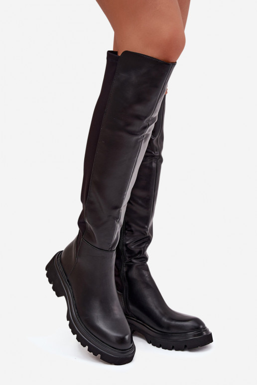 Eingezogene Damenstiefel aus Eco-Leder, schwarz, Sylvina