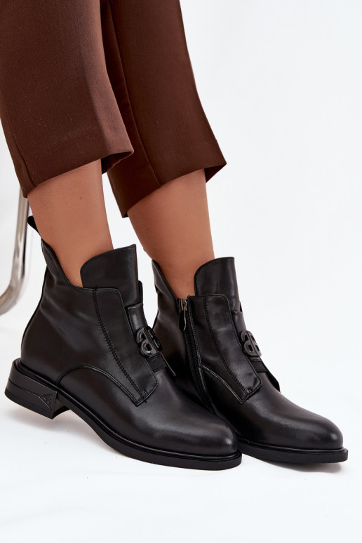 sich Zuarm laufen Haut Damenstiefel Mit Dekorationen Detalem schZuarze Farbe Briselda