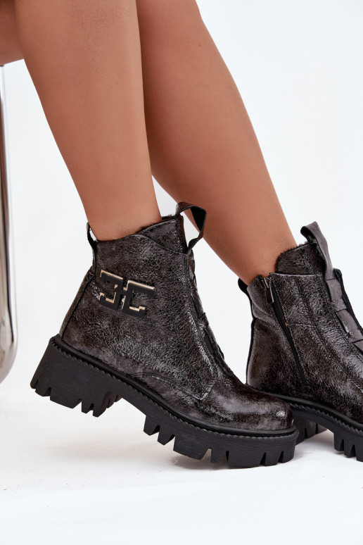 Haut mit Lackeffekt Damenstiefel mit Ornamenten sich Zuarm laufen Artiker 57C2081 graue Farbe