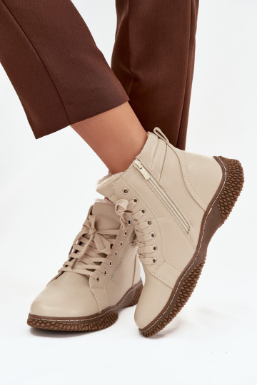 Damenstiefel sich Zuarm laufen mit Fell innen aus Öko-Leder Beige Ulverina 2