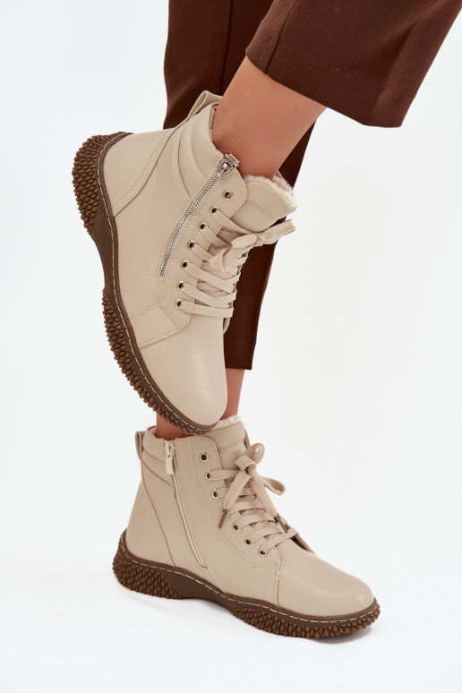 Damenstiefel sich Zuarm laufen mit Fell innen aus Öko-Leder Beige Ulverina Damenstiefel sich Zuarm laufen mit Fell innen aus Öko-Leder Beige Ulverina