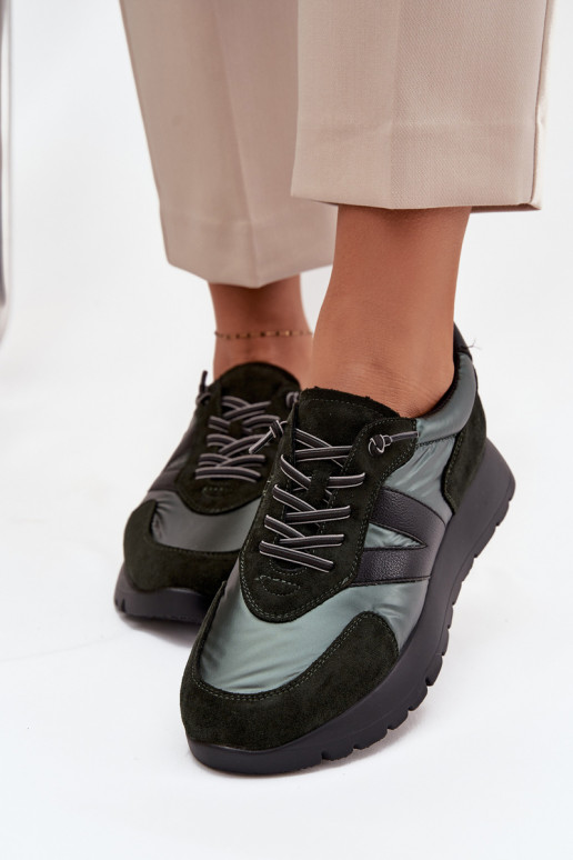 Sneakers Stilvollllschuhe Feminin mit einer Plattform Vinceza 58561 Khaki-Farbe-Farbe