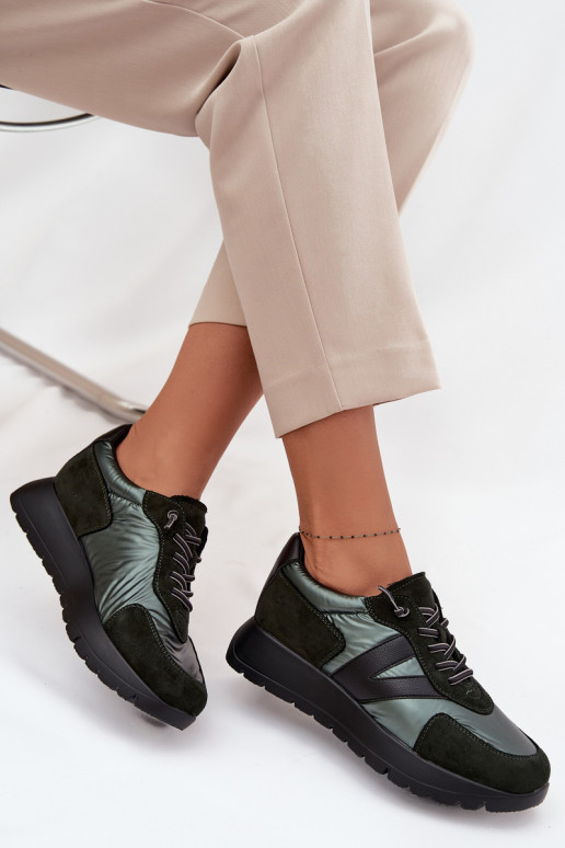 Sneakers Stilvollllschuhe Feminin mit einer Plattform Vinceza 58561 Khaki-Farbe-Farbe