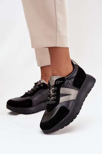 Sneakers Stilvollllschuhe Feminin mit einer Plattform Vinceza 58561 schZuarze Farbe