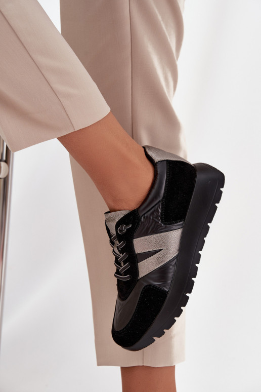 Sneakers Stilvollllschuhe Feminin mit einer Plattform Vinceza 58561 schZuarze Farbe