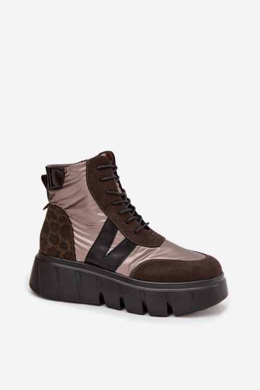 Damenstiefel sich Zuarm laufen mit einer Plattform Vinceza 58562 braune Farbe