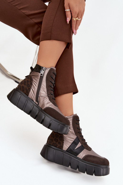 Damenstiefel sich Zuarm laufen mit einer Plattform Vinceza 58562 braune Farbe