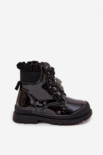mit Lackeffekt Stiefel Kindisch sich Zuarm laufenPrzypinką Teddybären schZuarze Farbe Fionessa 2