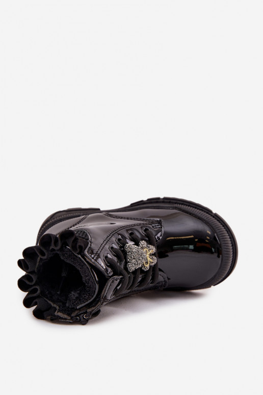 mit Lackeffekt Stiefel Kindisch sich Zuarm laufenPrzypinką Teddybären schZuarze Farbe Fionessa