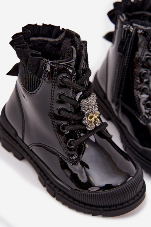 mit Lackeffekt Stiefel Kindisch sich Zuarm laufenPrzypinką Teddybären schZuarze Farbe Fionessa