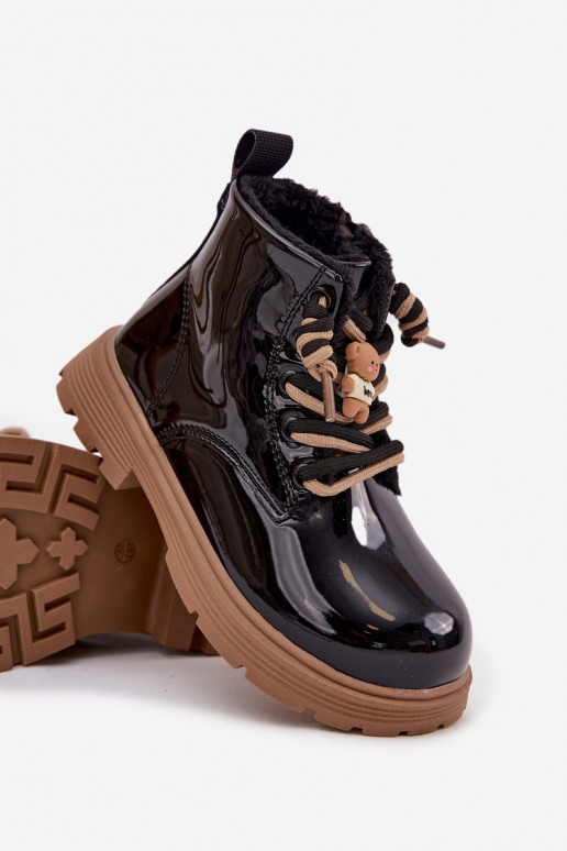 sich Zuarm laufen Stiefel Kindisch mit LackeffektPrzypinką Teddybären schZuarze Farbe Jovellea