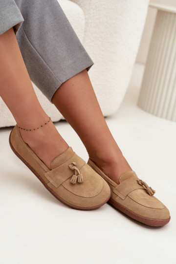 Haut INildledermokassins Typu Barefoot Zazoo 322 Beige