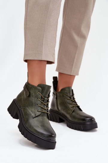 Niedrig sich Zuarm laufen Damenstiefel Klocke mit verzierten Absätzen Khaki-Farbe-Farbe Therisse 2