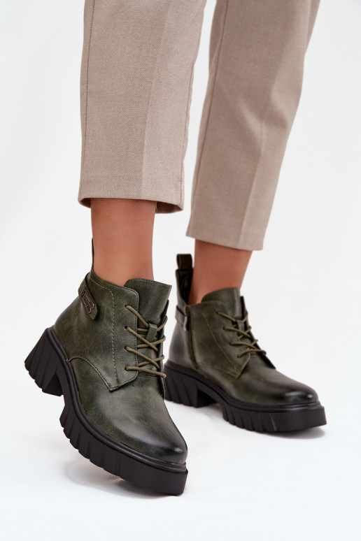 Niedrig sich Zuarm laufen Damenstiefel Klocke mit verzierten Absätzen Khaki-Farbe-Farbe Therisse