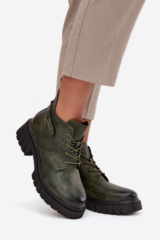 Niedrig sich Zuarm laufen Damenstiefel Klocke mit verzierten Absätzen Khaki-Farbe-Farbe Therisse