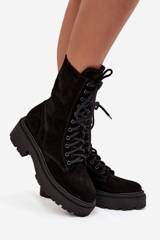 Arbeitsstiefeletten FemininErmöglichtturalnego aus INildleder sich Zuarm laufen Zazoo 4213 schZuarze Farbe