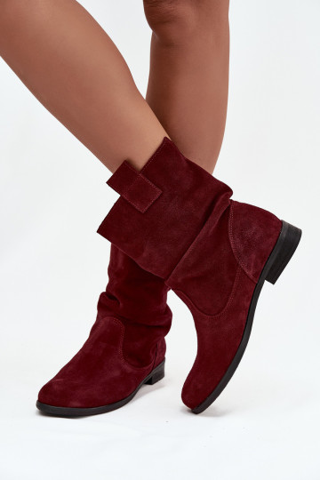 Haut INildlederschuhe Feminin Mit Rüschen sich Zuarm laufen Zazoo 4210 Burgund