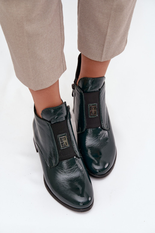 Haut mit Lackeffekt Stiefel Klocke Mit Dekorationen Detalem sich Zuarm laufen Zazoo 60560 Khaki-Farbe-Farbe