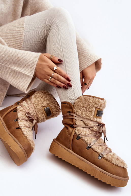 INodoodporne Schneestiefel mit einer Plattform Vegan D.Franklin DFSH370004 braune Farbe