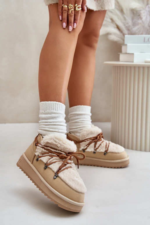 Niedrig Schneestiefel mit einer Plattform mit Pelzmantel D.Franklin DFSH370011 Beige