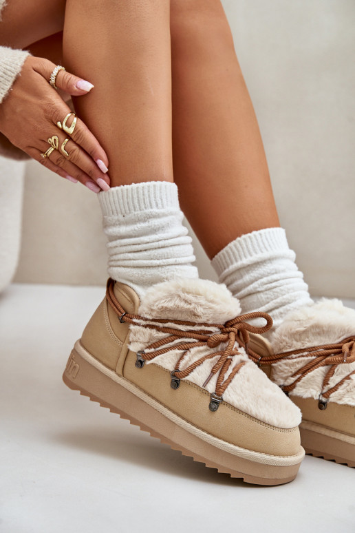 Niedrig Schneestiefel mit einer Plattform mit Pelzmantel D.Franklin DFSH370011 Beige