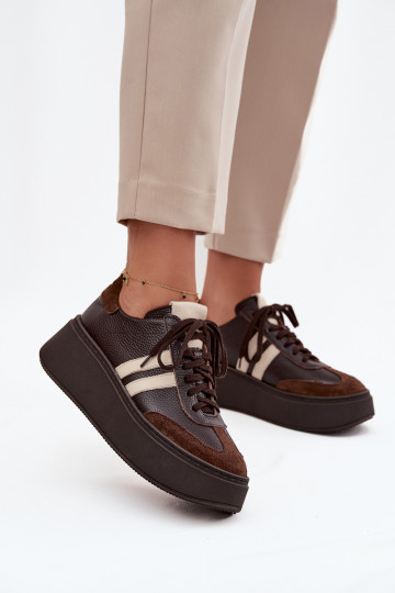 Haut Sneakers Stilvollllschuhe Feminin mit einer Plattform Zazoo 3775 CzekoladoZue