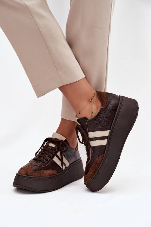 Haut Sneakers Stilvollllschuhe Feminin mit einer Plattform Zazoo 3775 CzekoladoZue