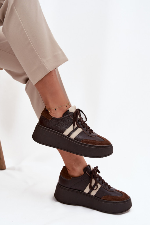 Haut Sneakers Stilvollllschuhe Feminin mit einer Plattform Zazoo 3775 CzekoladoZue