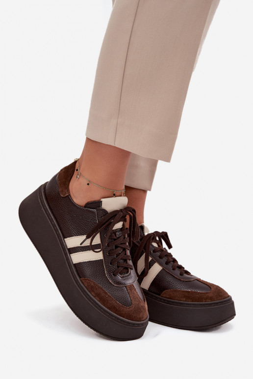 Haut Sneakers Stilvollllschuhe Feminin mit einer Plattform Zazoo 3775 CzekoladoZue