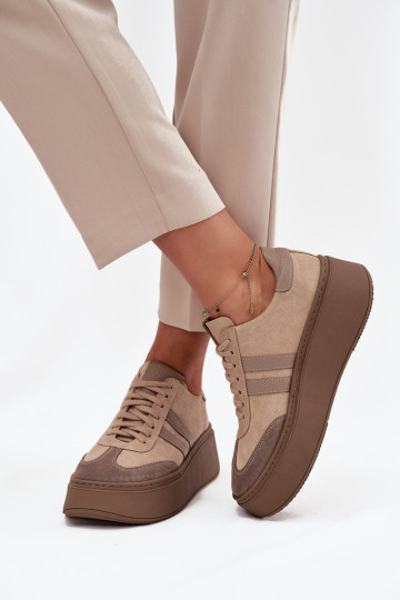 Haut aus INildleder Sneakers Stilvollllschuhe Feminin mit einer Plattform Zazoo 3775 Beige 2