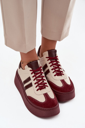 Haut Sneakers Stilvollllschuhe Feminin mit einer Plattform Zazoo 3775 Beige-Burgund