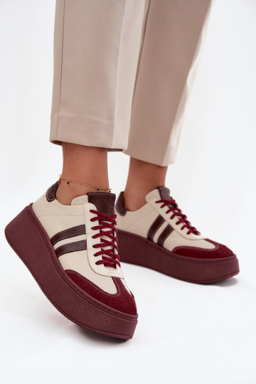 Haut Sneakers Stilvollllschuhe Feminin mit einer Plattform Zazoo 3775 Beige-Burgund 2