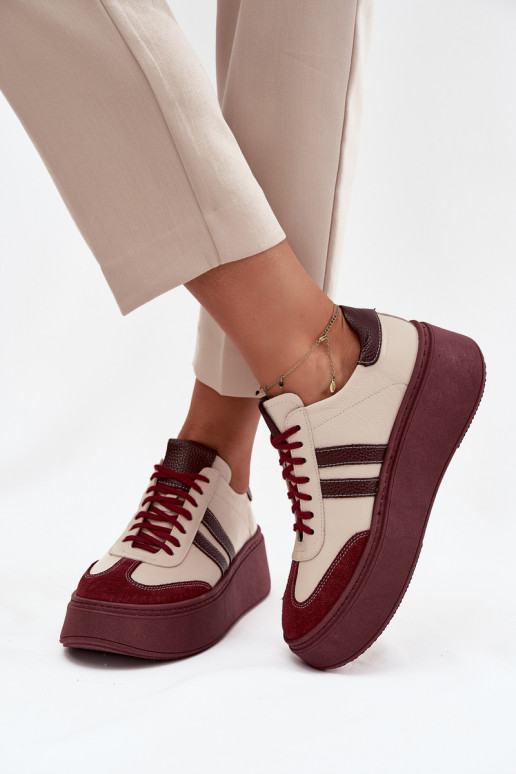 Haut Sneakers Stilvollllschuhe Feminin mit einer Plattform Zazoo 3775 Beige-Burgund
