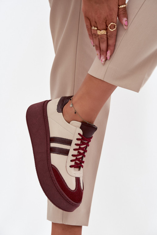 Haut Sneakers Stilvollllschuhe Feminin mit einer Plattform Zazoo 3775 Beige-Burgund