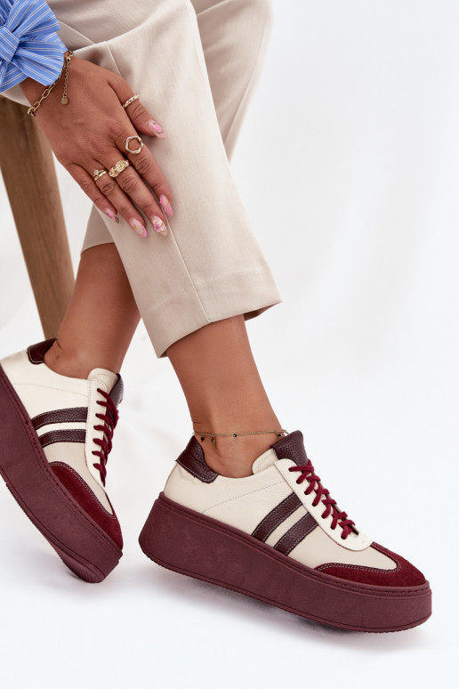 Haut Sneakers Stilvollllschuhe Feminin mit einer Plattform Zazoo 3775 Beige-Burgund