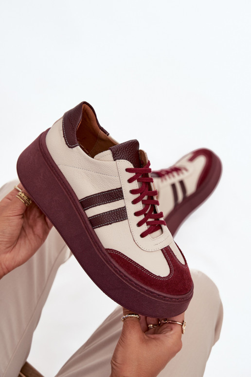 Haut Sneakers Stilvollllschuhe Feminin mit einer Plattform Zazoo 3775 Beige-Burgund