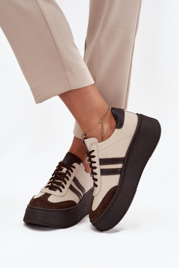 Haut Sneakers Stilvollllschuhe Feminin mit einer Plattform Zazoo 3775 Beige-CzekoladoZue