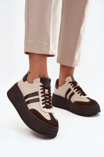 Haut Sneakers Stilvollllschuhe Feminin mit einer Plattform Zazoo 3775 Beige-CzekoladoZue 2