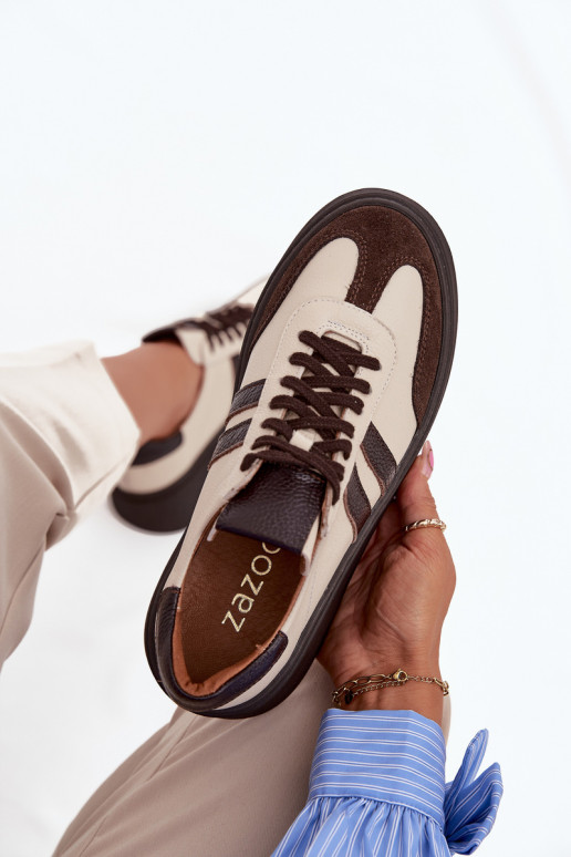 Haut Sneakers Stilvollllschuhe Feminin mit einer Plattform Zazoo 3775 Beige-CzekoladoZue