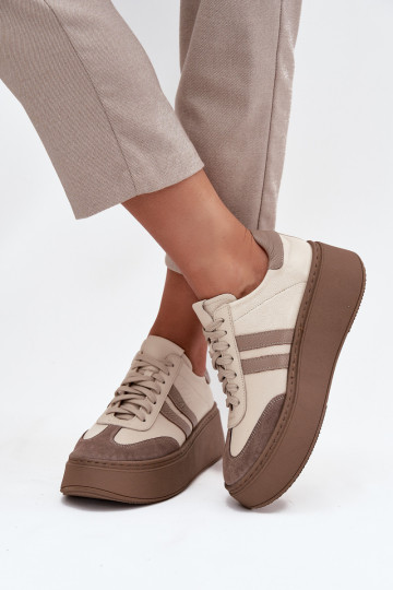 Haut Sneakers Stilvollllschuhe Feminin mit einer Plattform Zazoo 3775 Beige