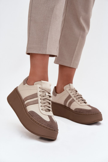 Haut Sneakers Stilvollllschuhe Feminin mit einer Plattform Zazoo 3775 Beige 2
