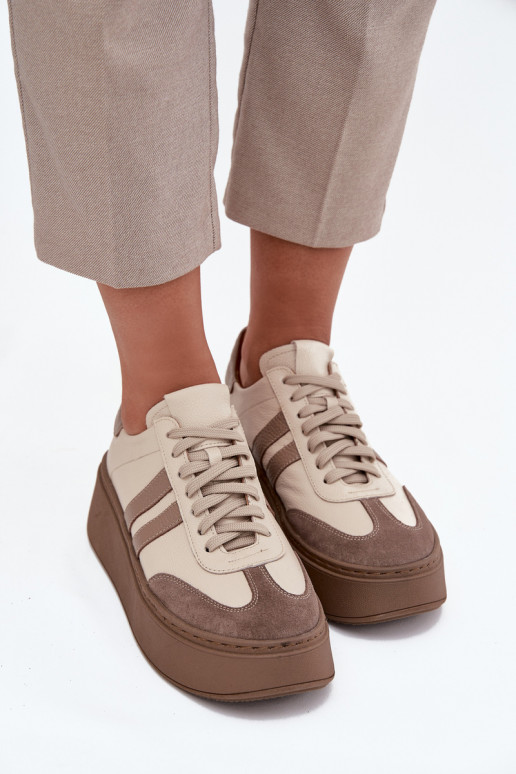 Haut Sneakers Stilvollllschuhe Feminin mit einer Plattform Zazoo 3775 Beige