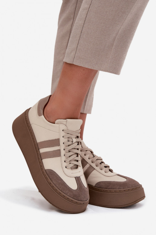 Haut Sneakers Stilvollllschuhe Feminin mit einer Plattform Zazoo 3775 Beige