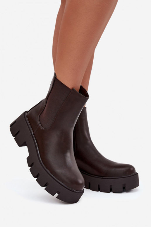 Stylische warme Damenstiefeletten aus Eco-Leder in Dunkelbraun "Fivienne"