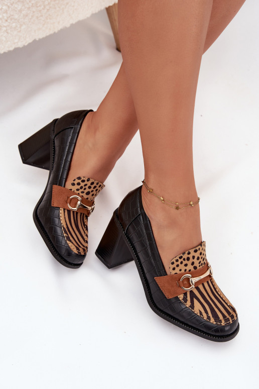 Damen High Heels mit Prägung und goldenen Details, schwarz und sandfarben, Novella