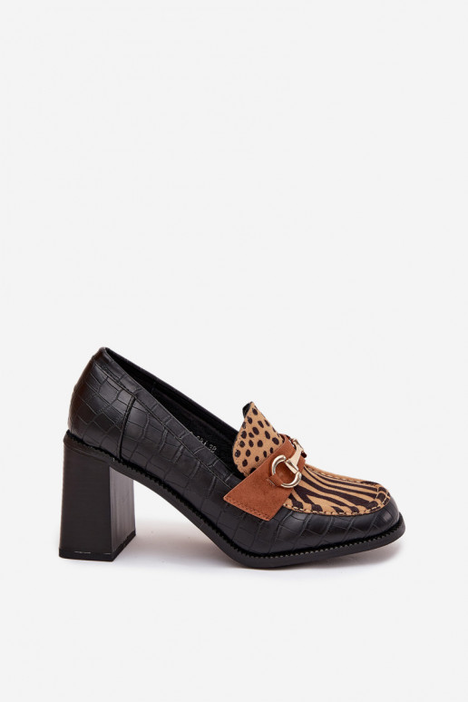 Damen High Heels mit Prägung und goldenen Details, schwarz und sandfarben, Novella