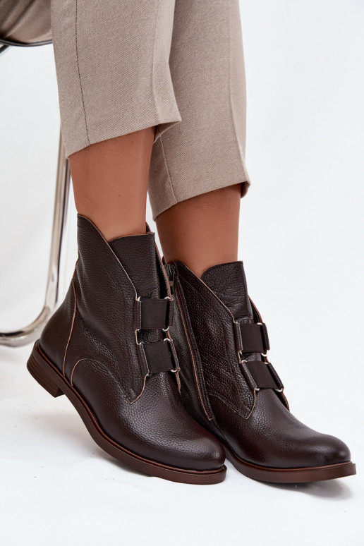 DamenstiefelErmöglichtturalnej Skóry mit breiten Absätzen Zazoo 3842 CzekoladoZue